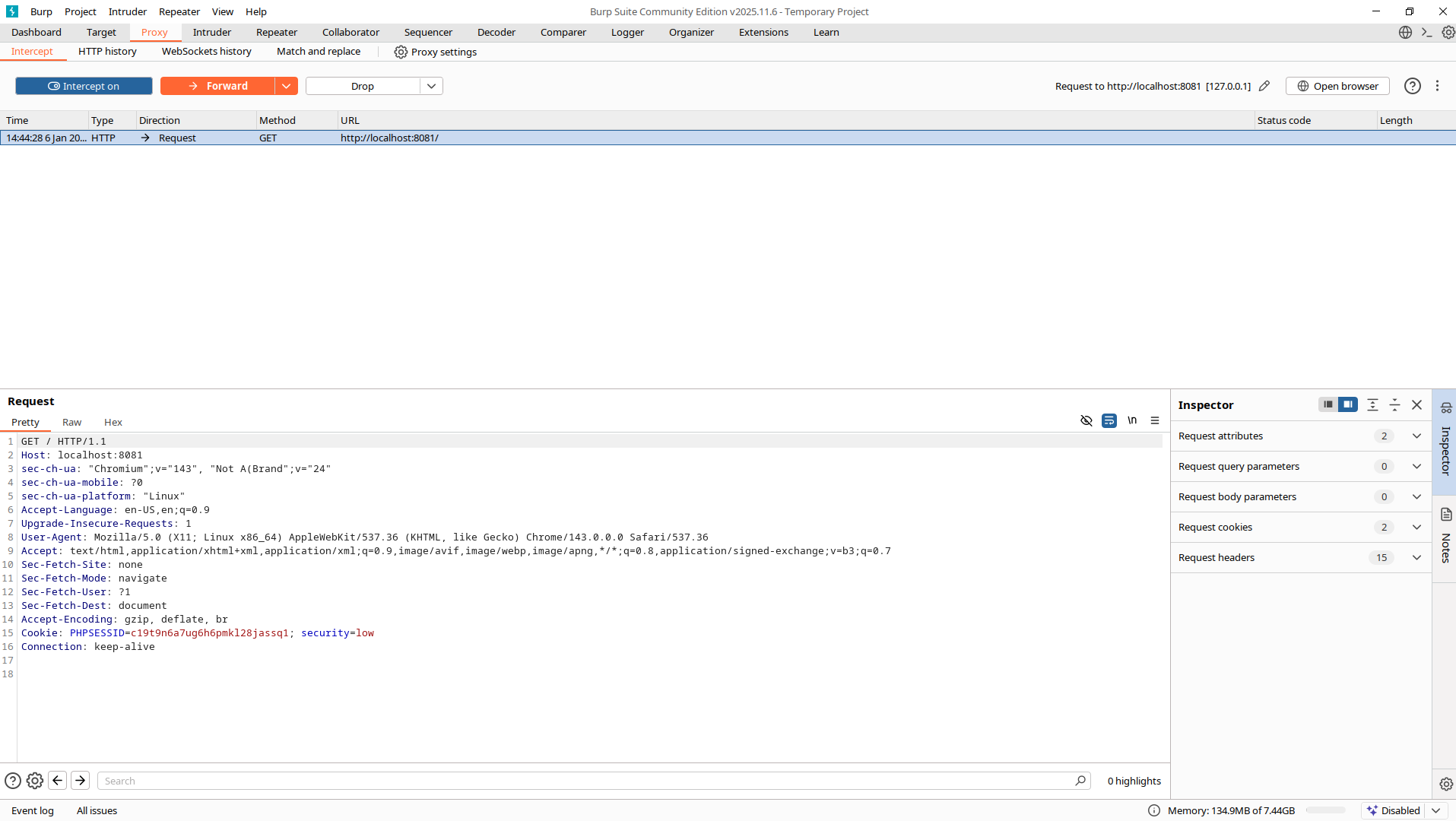 Burp Suite showing an intercepted HTTP request in Pretty mode