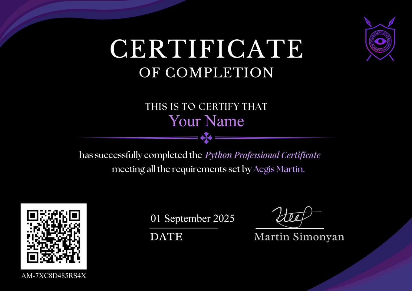Aegis Martin Certificate Preview